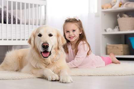 小女孩和金毛猎犬背景图片