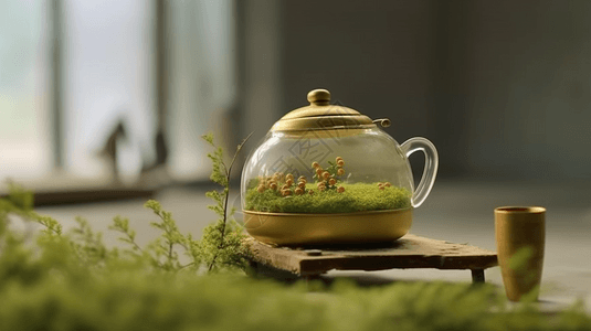 玻璃茶壶里的植物图片