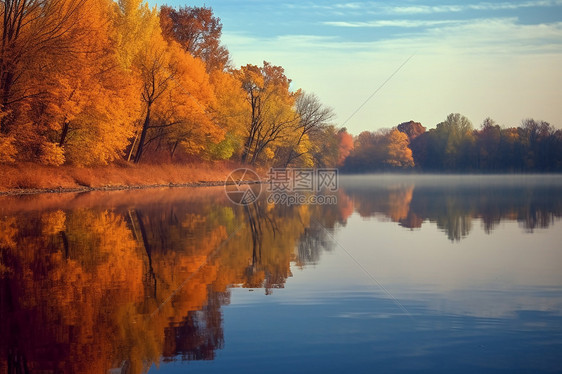 秋天宁静的湖水图片