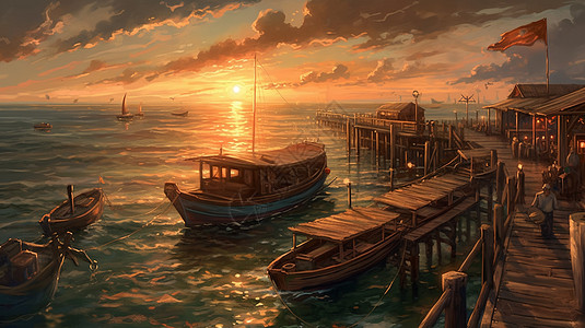 日落时候的码头图片