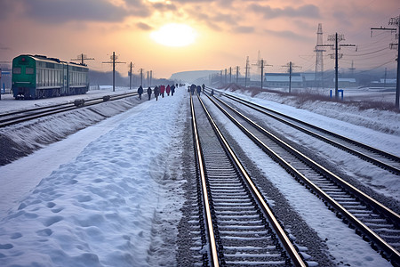 雪地上的铁路图片