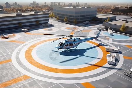 运输直升机医院顶楼的停机坪背景