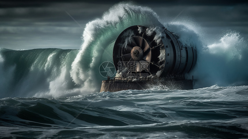 海水撞击着涡轮机图片