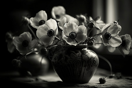 花瓶中生长的花枝背景图片