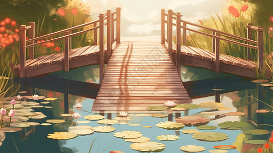 夏日池塘的风景图片