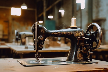 80年代工厂古老的旧缝纫机背景