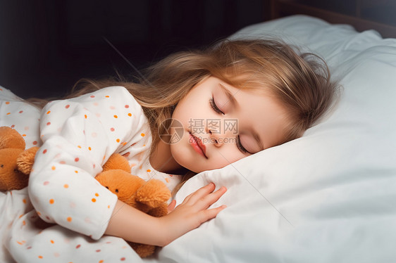 睡在床上的可爱小女孩图片