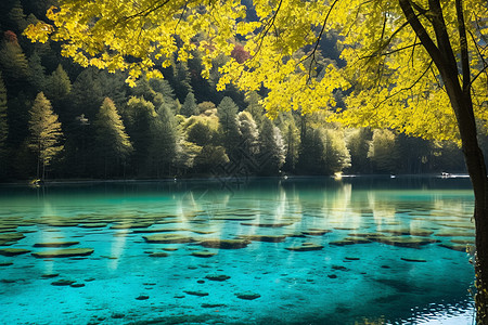 清澈的湖水背景图片