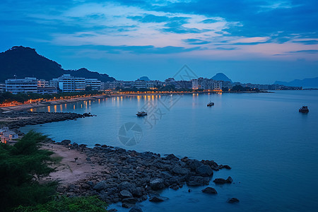 夜晚的江边江边景色高清图片