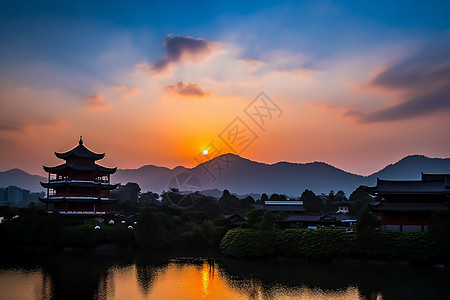 夜色下的宝塔建筑景观图片