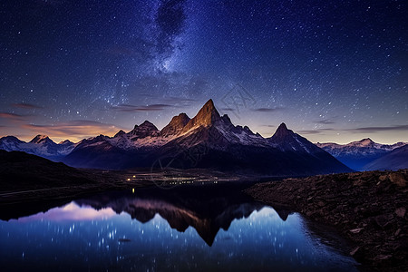 宇宙唯美风景星空下的湖泊背景