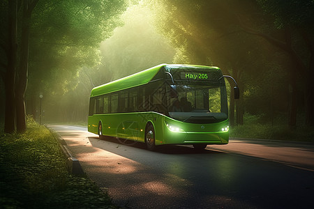 绿色电动公交车图片