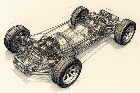 汽车透视汽车拆卸后底盘的插图插画