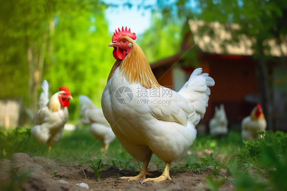农场中繁殖的鸡群图片