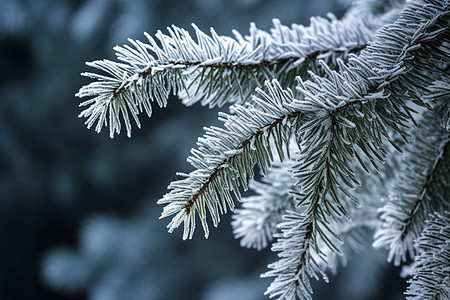 冬季带有积雪的松树枝图片