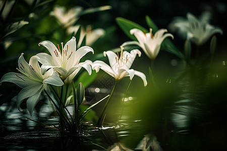 池塘中的百合花图片