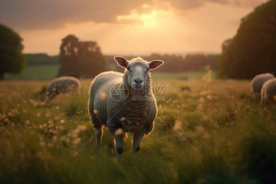 夕阳下的绵羊图片