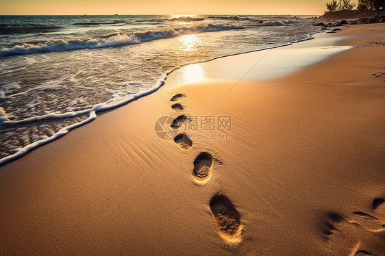 走过沙滩留下的足迹图片