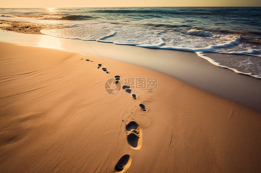 夏天沙滩上的脚印图片