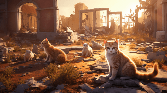 废墟中的流浪猫图片