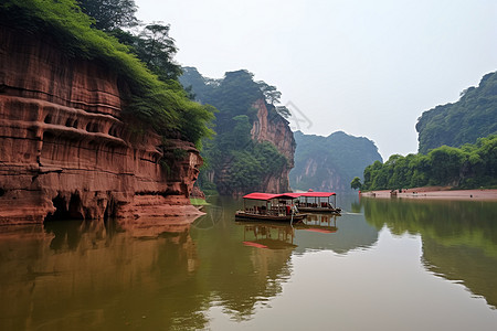 美丽的岩壁和湖泊图片