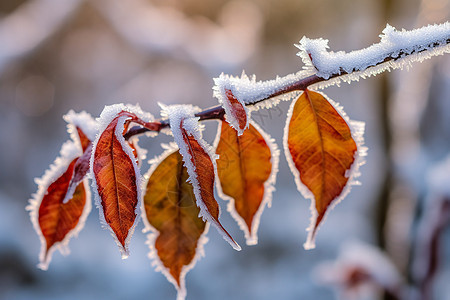 落雪结冰的树枝图片