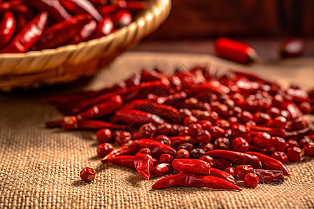 桌子上的干红辣椒背景图片