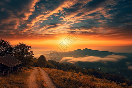 山脉的日落风景图片