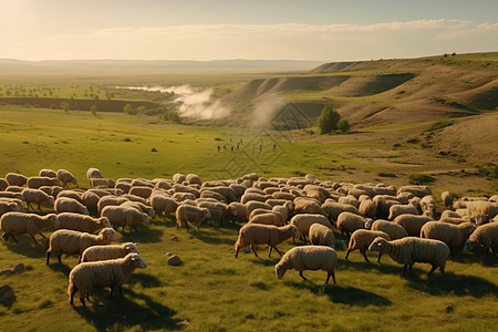 广阔草原上的羊群图片
