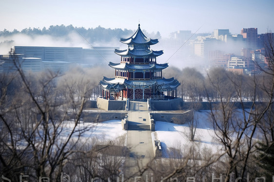 被白雪覆盖的古建筑图片