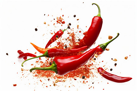 红辣椒与青辣椒白色背景上的红辣椒设计图片