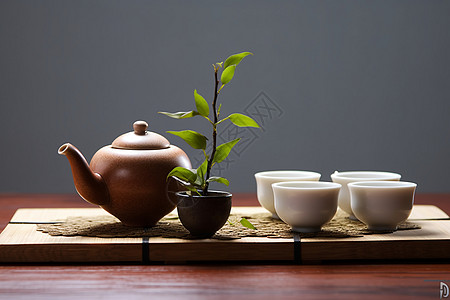 桌子上的茶具图片