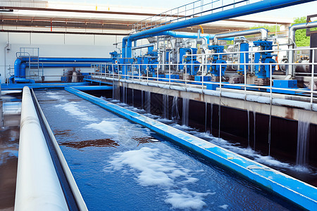 蓝色工业化学工厂里的废水处理背景