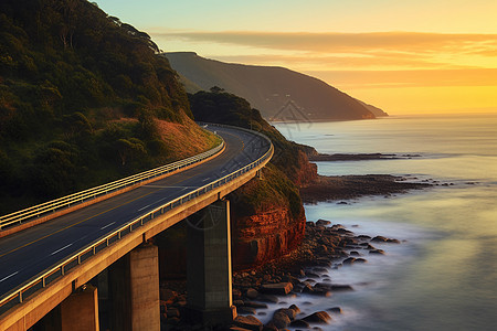 日落时分的海崖桥上图片