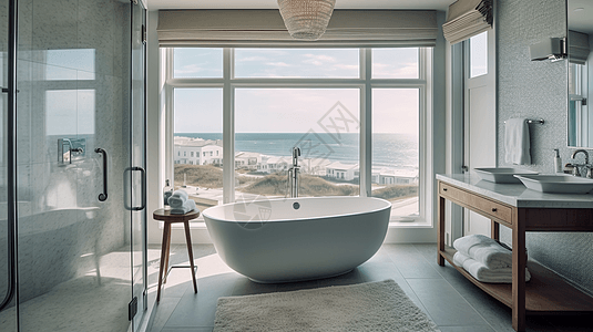 浴室海边奢华的酒店浴室背景