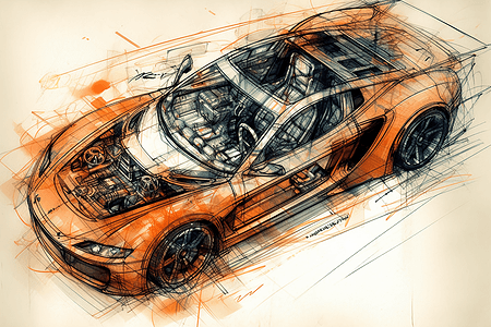 橙色汽车的草图图片