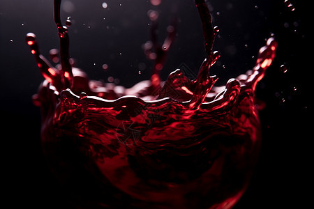 红葡萄酒飞溅在黑色背景前图片