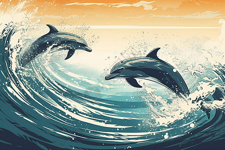 水中鱼跃的海豚图片