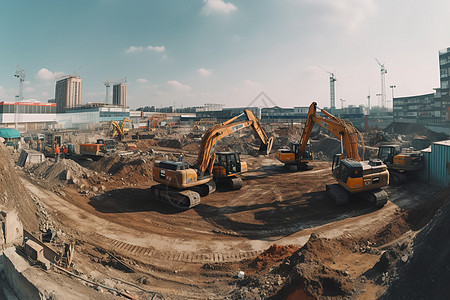 繁忙的建筑工地图片