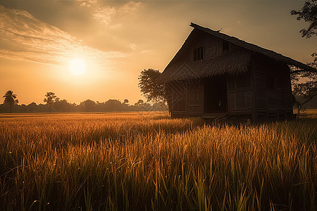 金色日落下的米仓图片