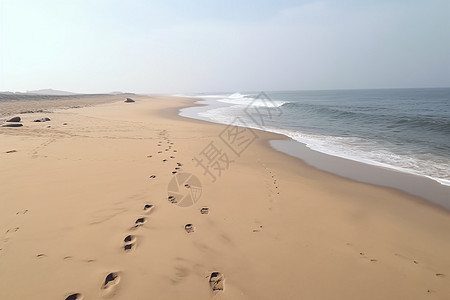 海滩上留下的一串脚印图片