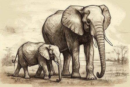 大象和小象草图图片