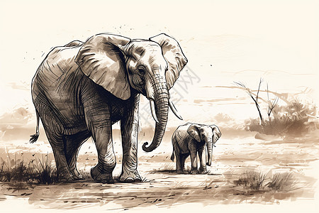 非洲象非洲草原上的c插画