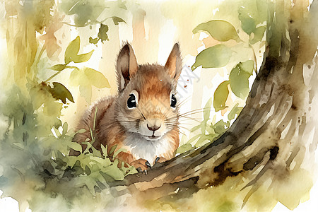 森林松鼠水彩插画图片