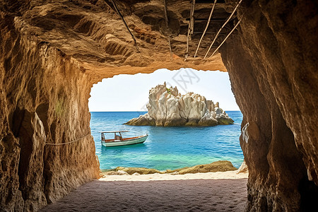 欧洲意大利撒地中海风景洞穴礁石游艇图片