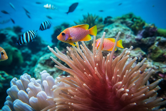 生态海洋环境中的珊瑚群图片