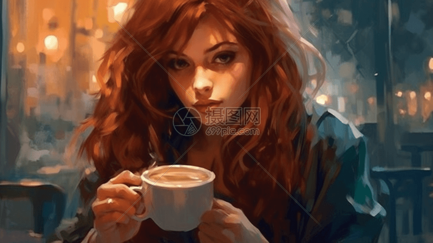 喝咖啡的女孩插画图片下载-正版图片600218866-摄图网
