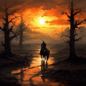 落日下骑马的将军背景图片