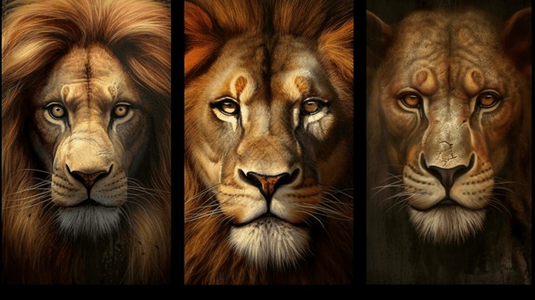 三种不同的狮子的脸型背景图片