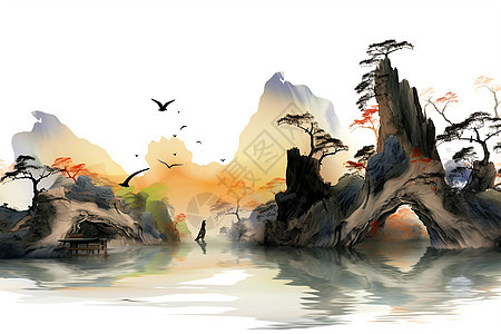 新中式山水背景图片